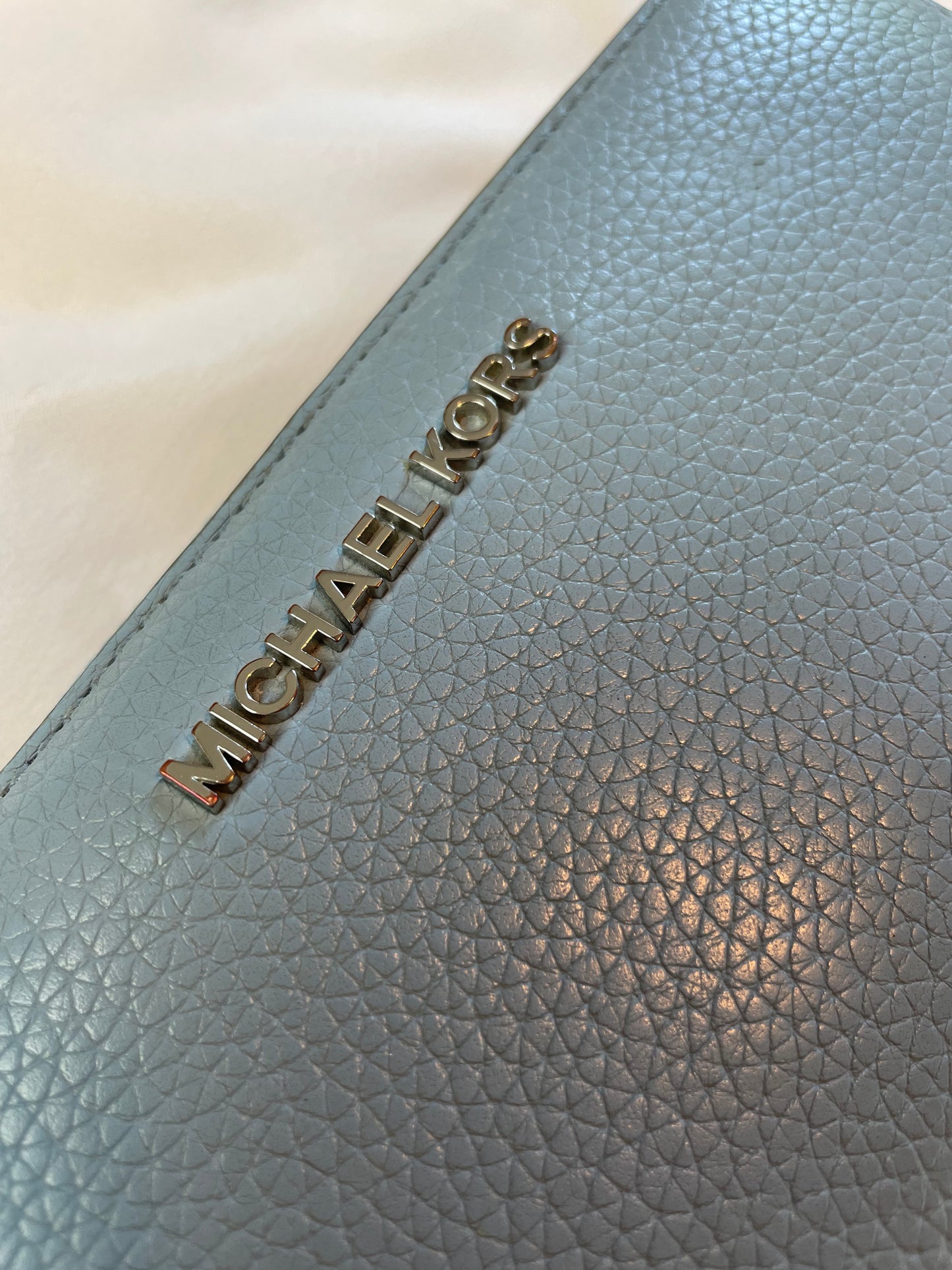 Michael Kors Light Blue Pebbled Leather Jet Set Continental Wallet/Wristlet