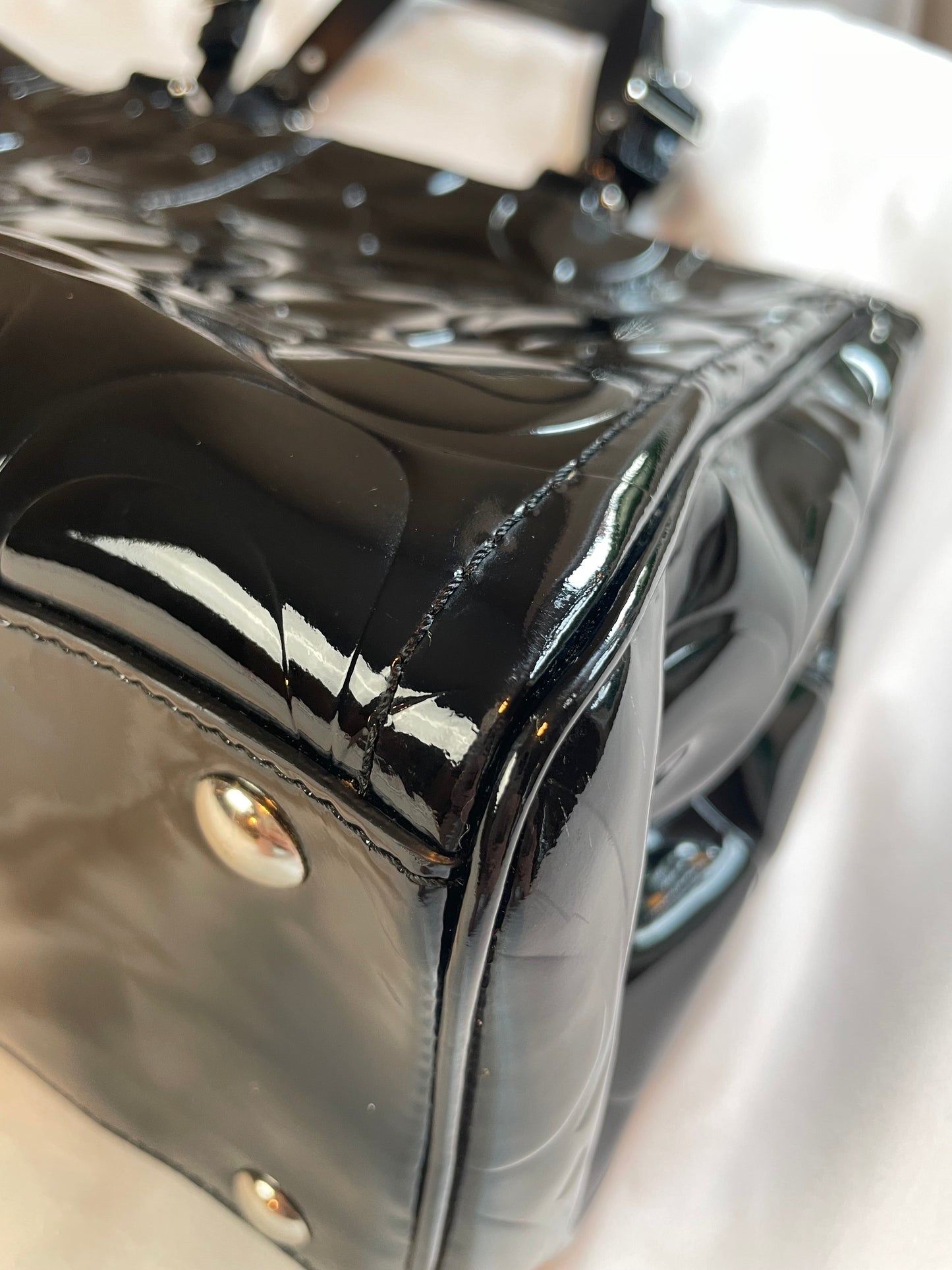 Coach Signature Embossed Black Patent Leather Tote