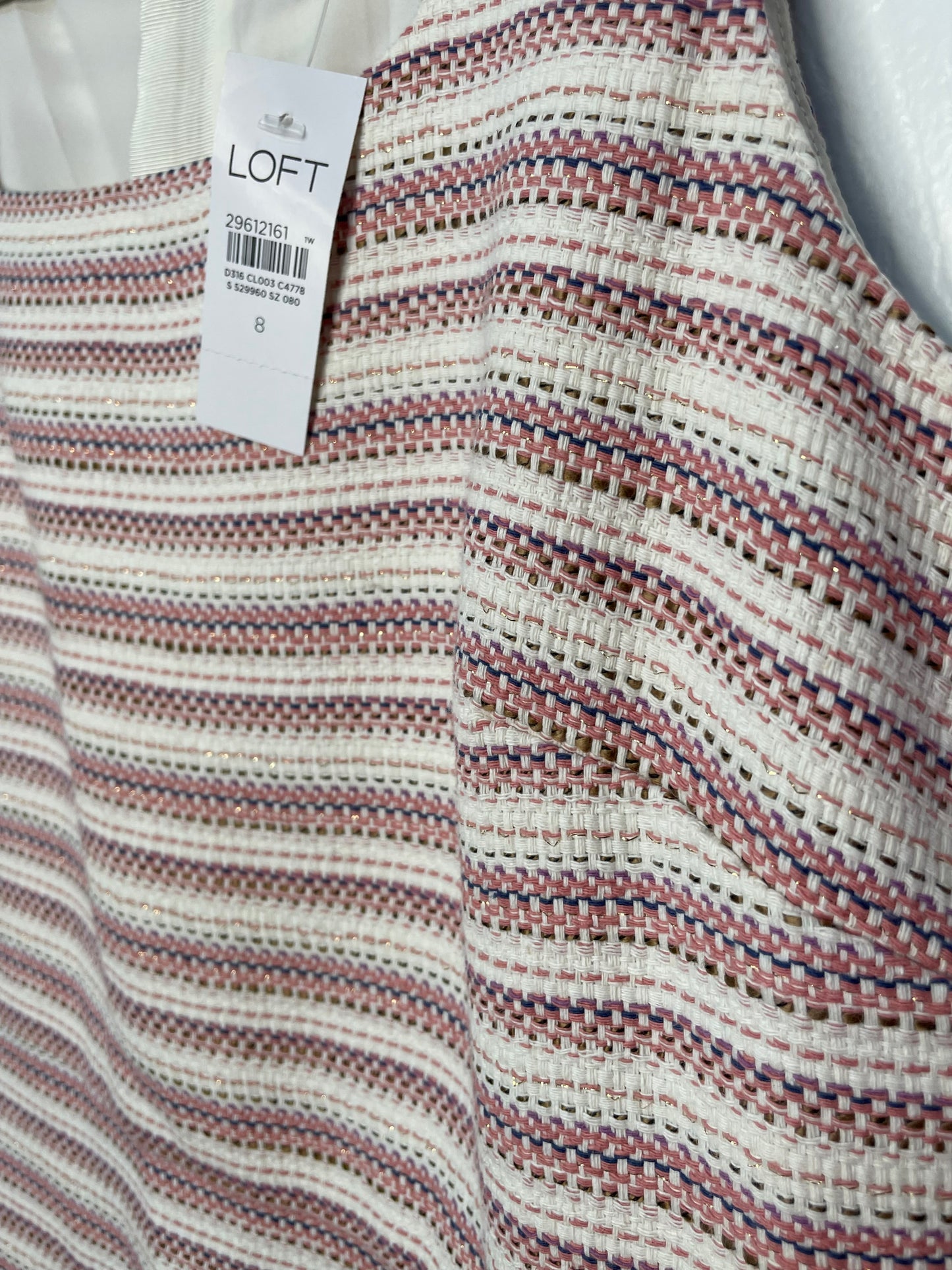 NWT | LOFT | Textured Pink and White Striped Pocket Sheath Dress {Size 8}