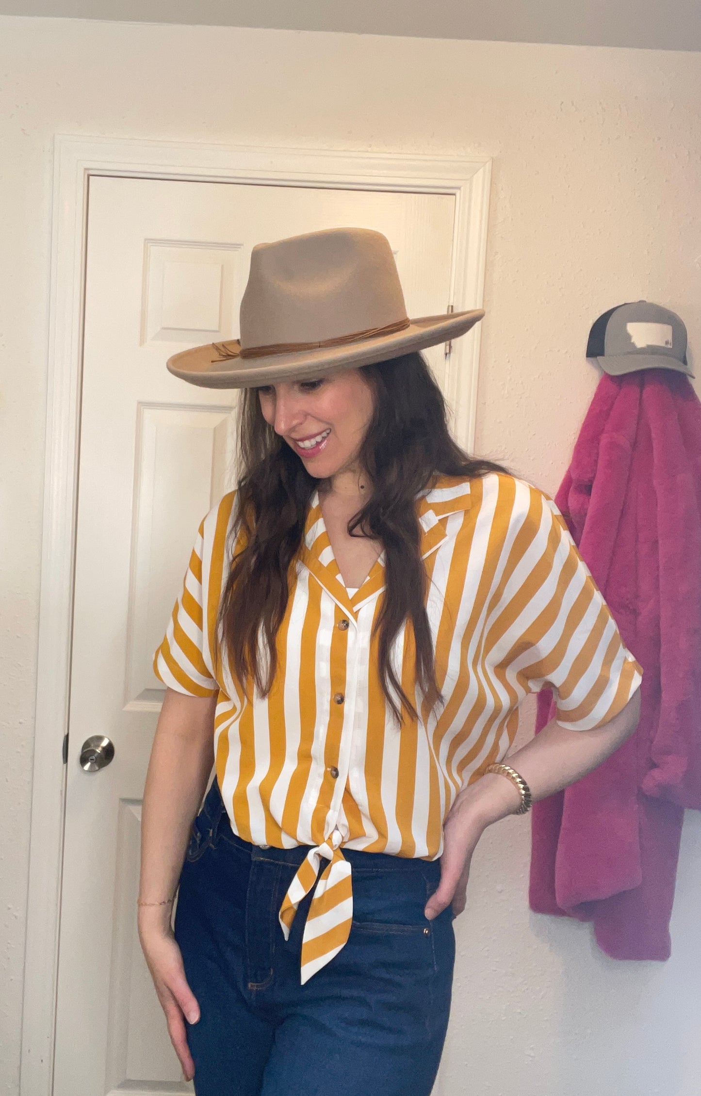 Boxy Cropped Striped Button Down {Size 6}