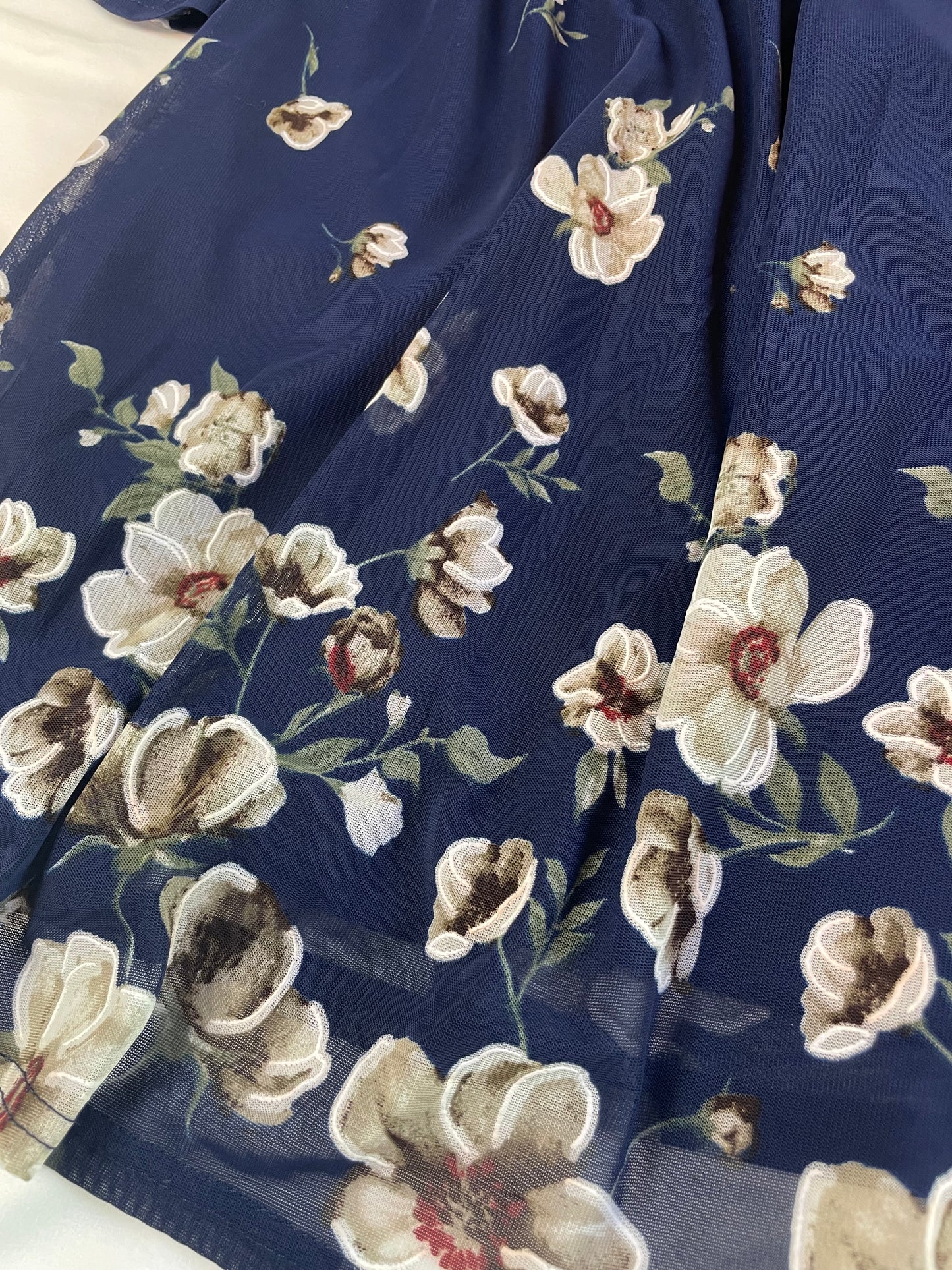 NWT Floral Navy Blue Off Shoulder Dress with Bell Sleeves {L}