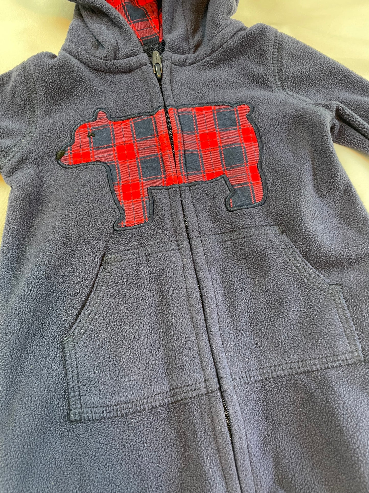 Carter's Blue Fleece Bear Onesie with Hood {Size 3mo}