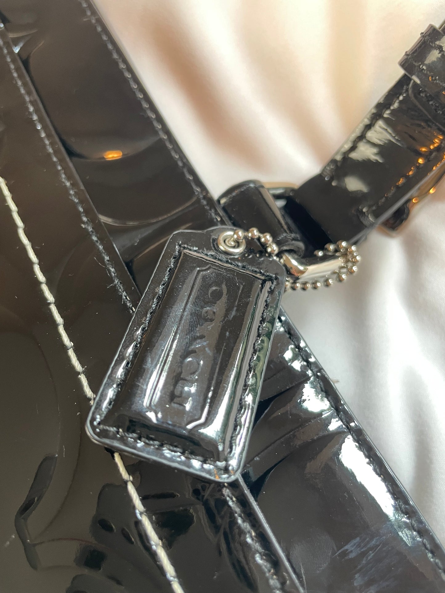 Coach Signature Embossed Black Patent Leather Tote