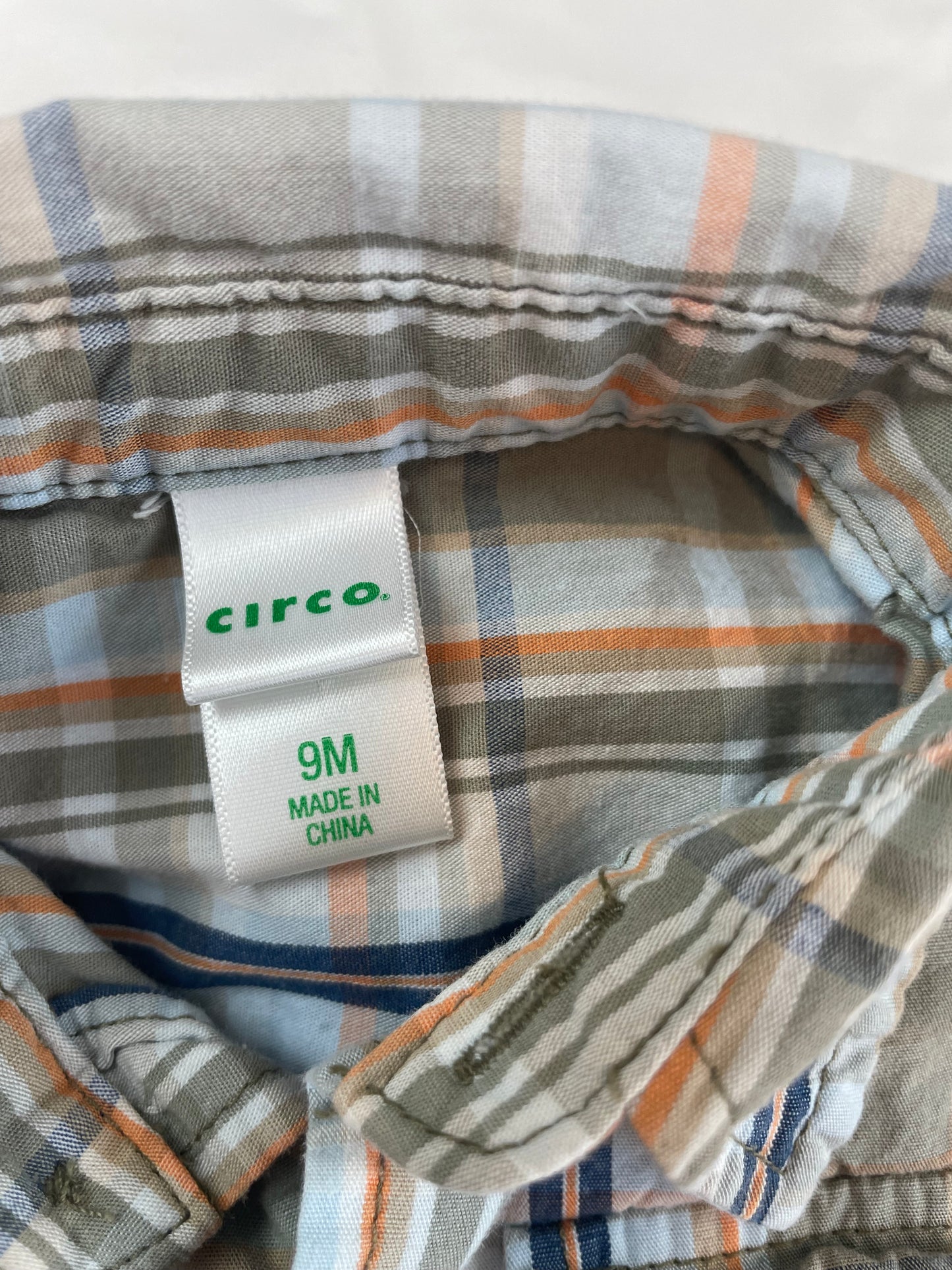 Green Plaid Short Sleeve Button-Up {Size 9mo}