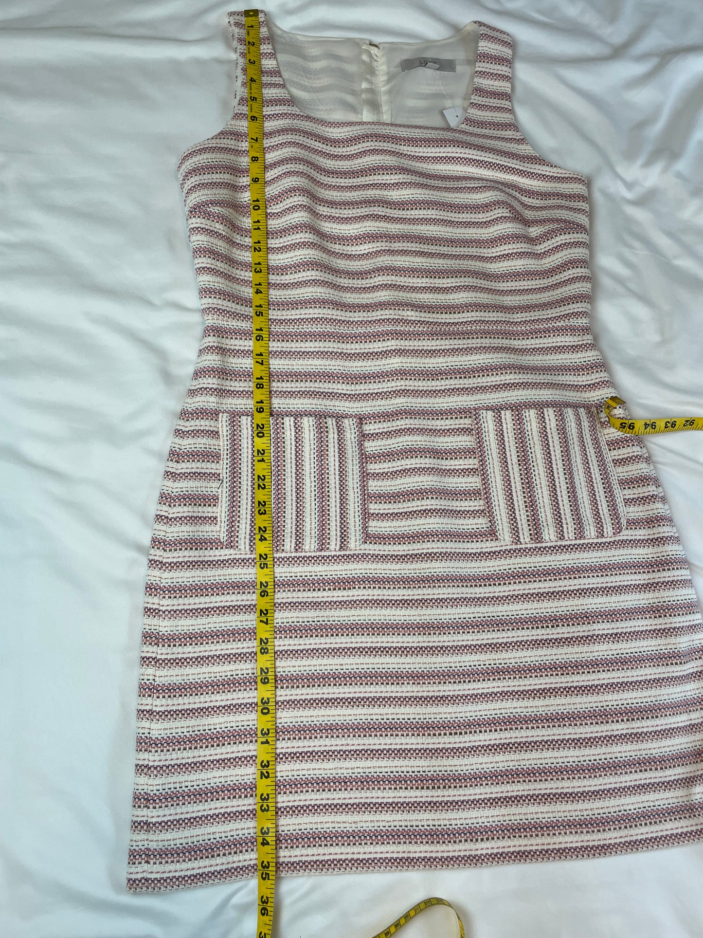 NWT | LOFT | Textured Pink and White Striped Pocket Sheath Dress {Size 8}
