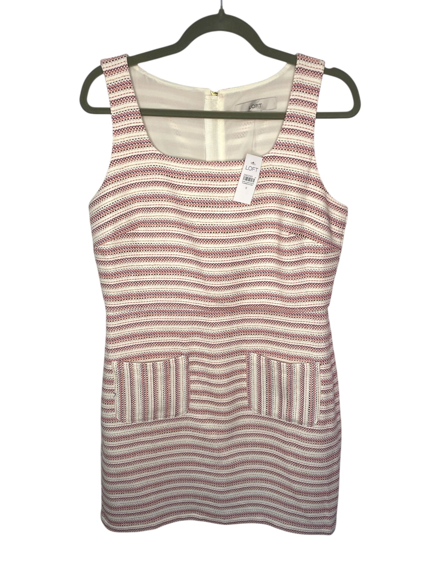 NWT | LOFT | Textured Pink and White Striped Pocket Sheath Dress {Size 8}