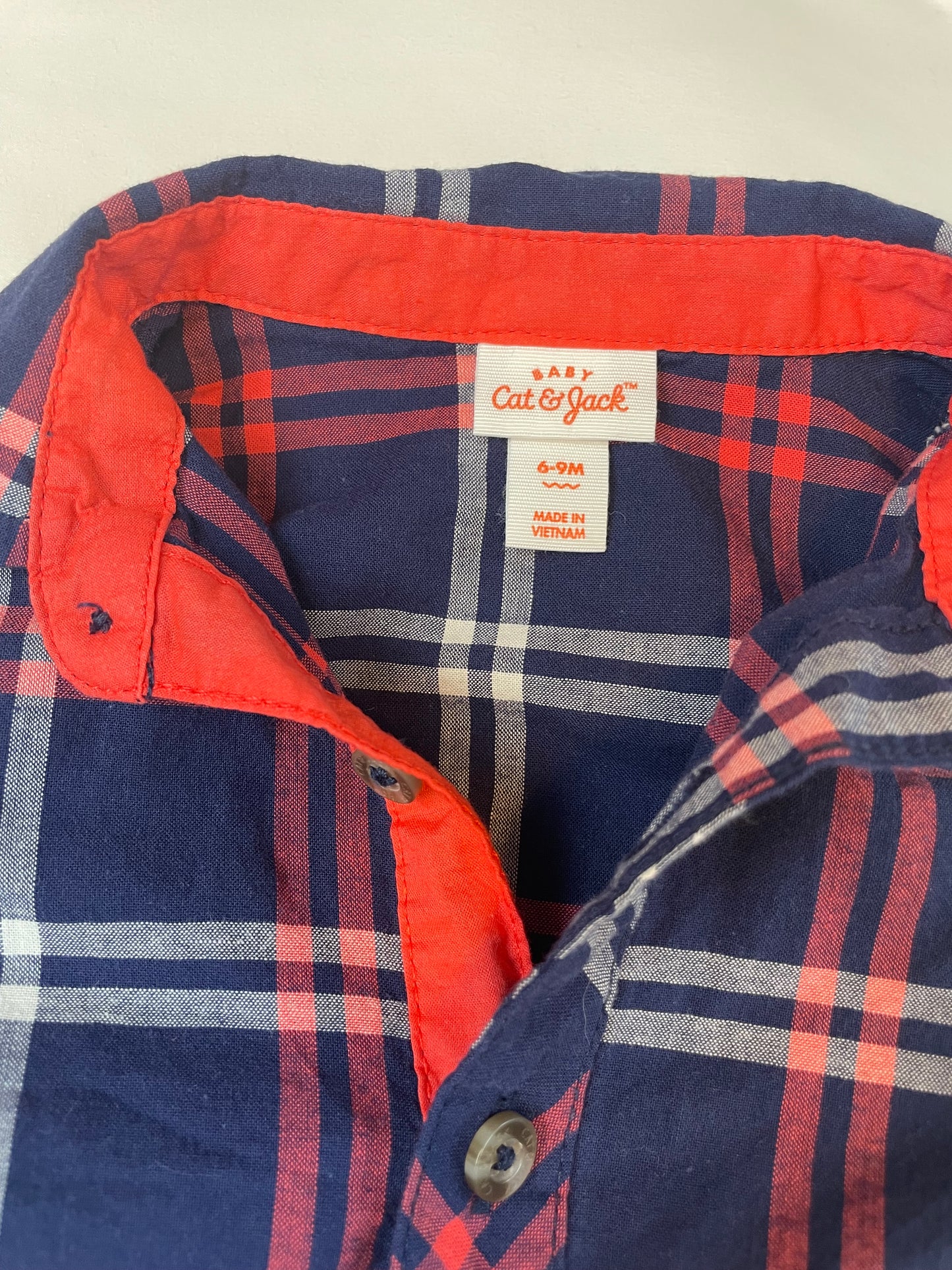 Cat & Jack Plaid Shirt with Suspenders Outfit (6-9mo)