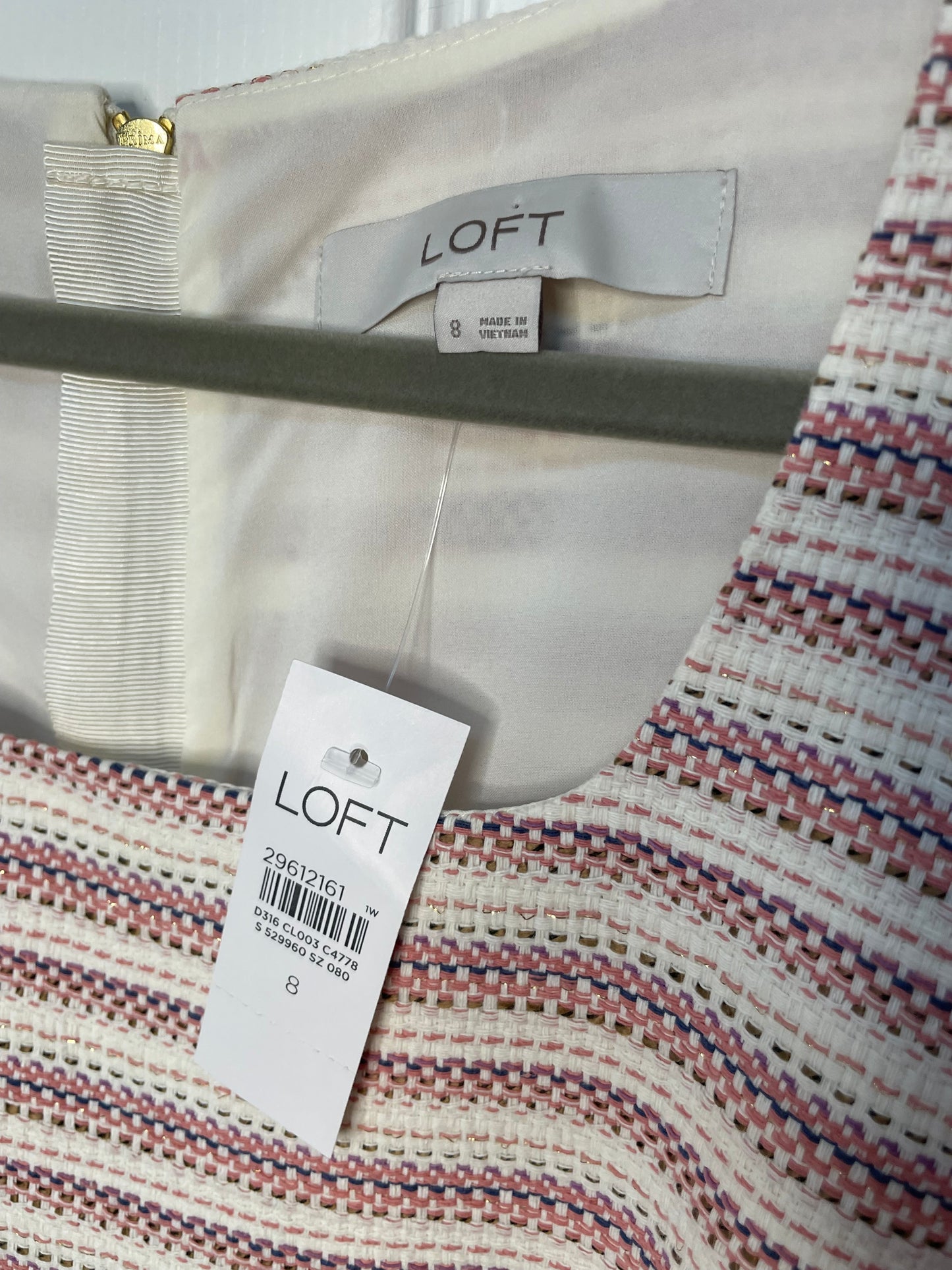NWT | LOFT | Textured Pink and White Striped Pocket Sheath Dress {Size 8}