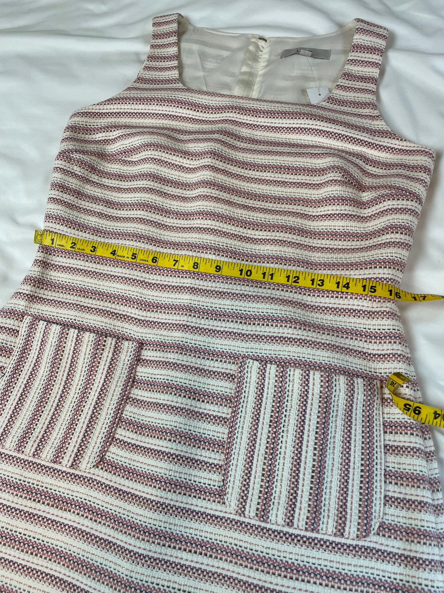 NWT | LOFT | Textured Pink and White Striped Pocket Sheath Dress {Size 8}