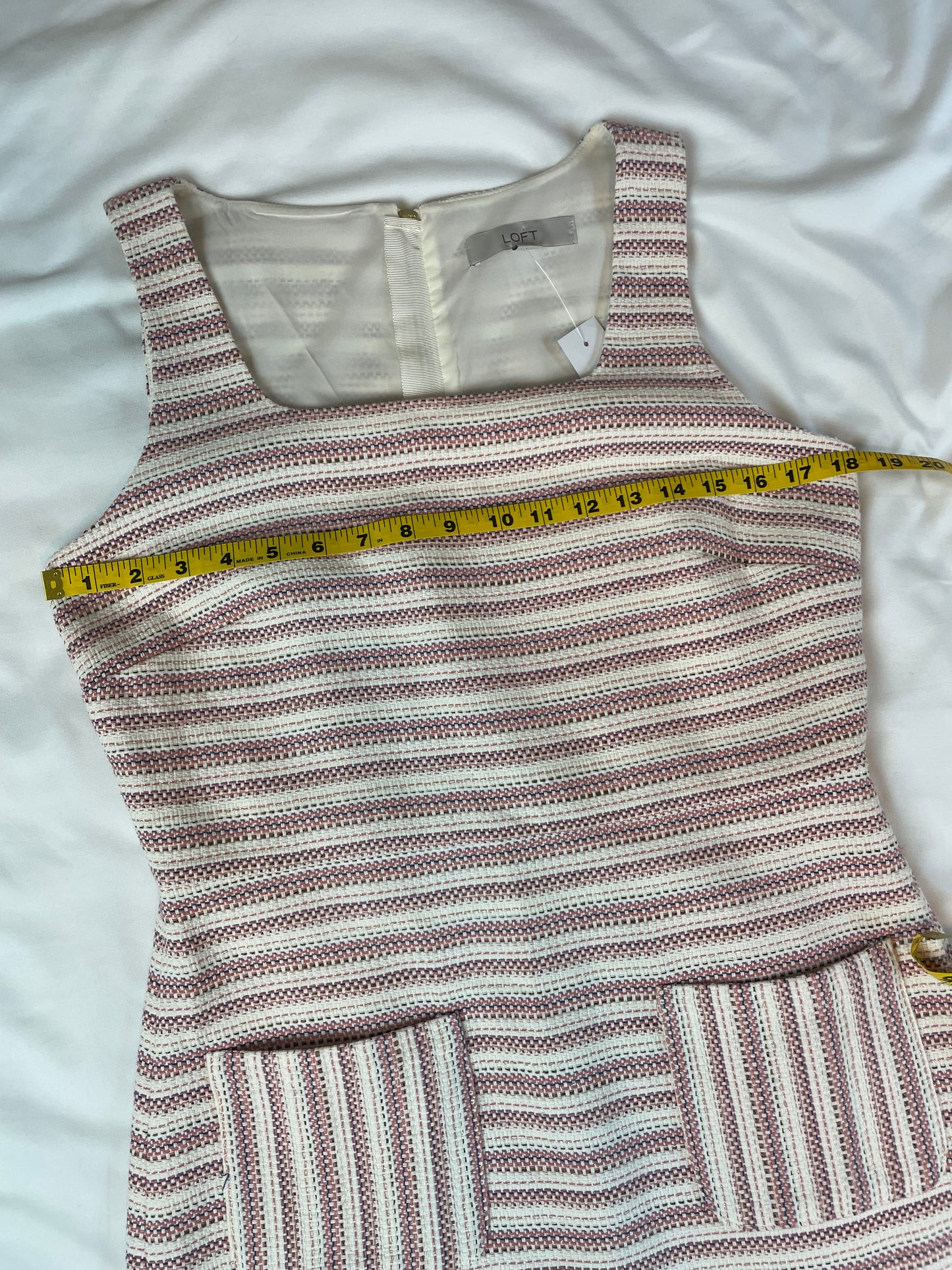 NWT | LOFT | Textured Pink and White Striped Pocket Sheath Dress {Size 8}
