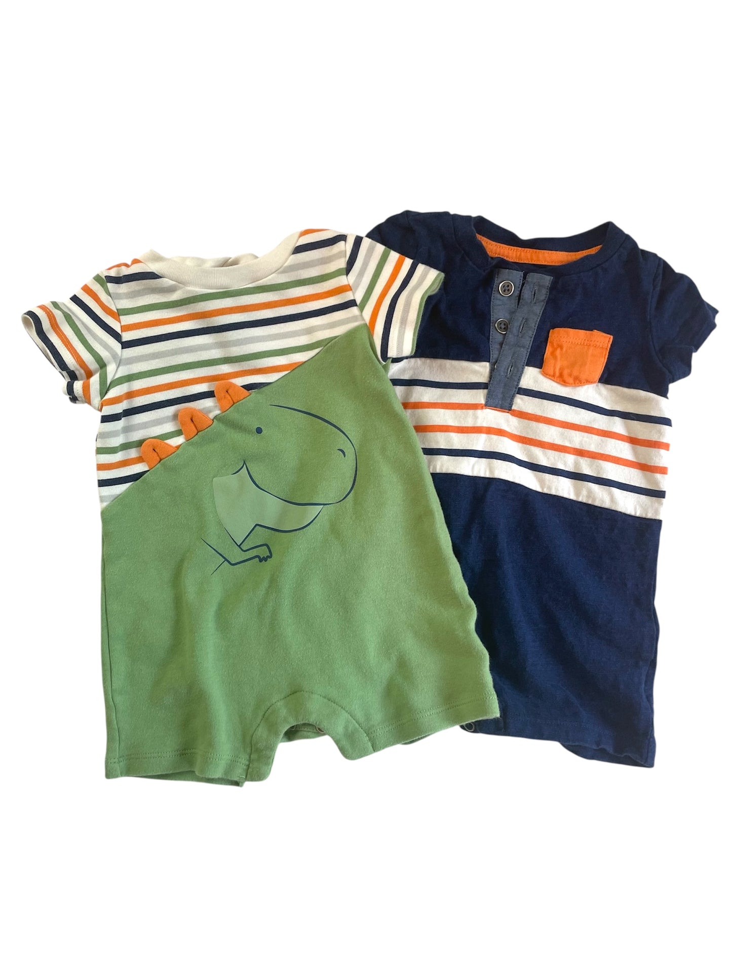 2-pack Dino and Striped Rompers {Size 6mo}
