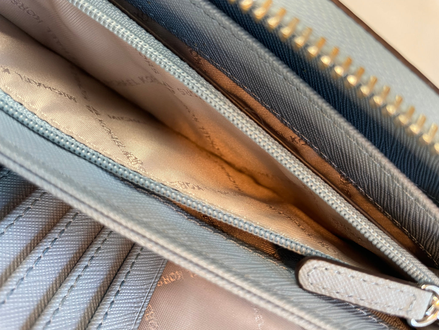 Michael Kors Light Blue Pebbled Leather Jet Set Continental Wallet/Wristlet