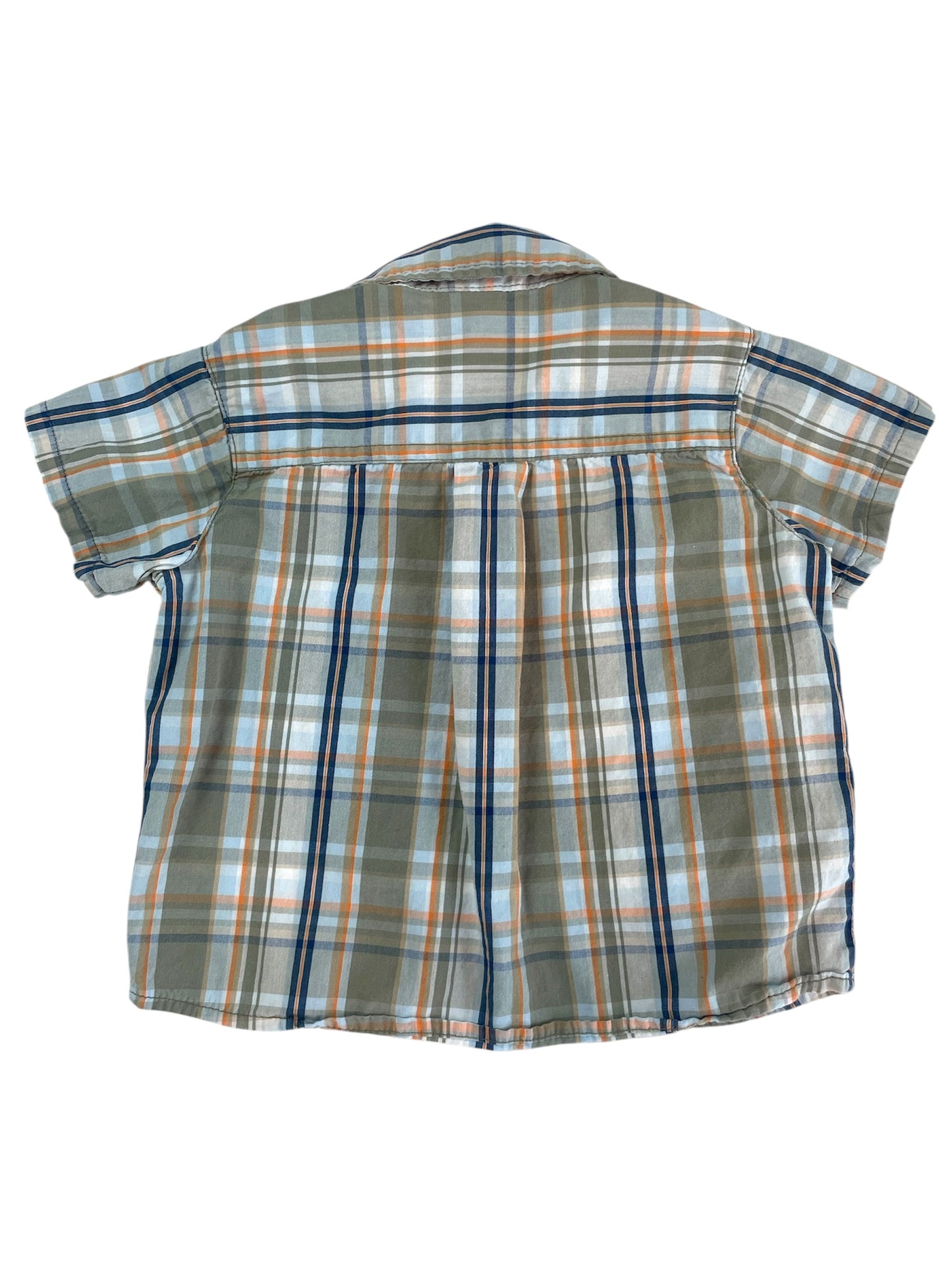 Green Plaid Short Sleeve Button-Up {Size 9mo}
