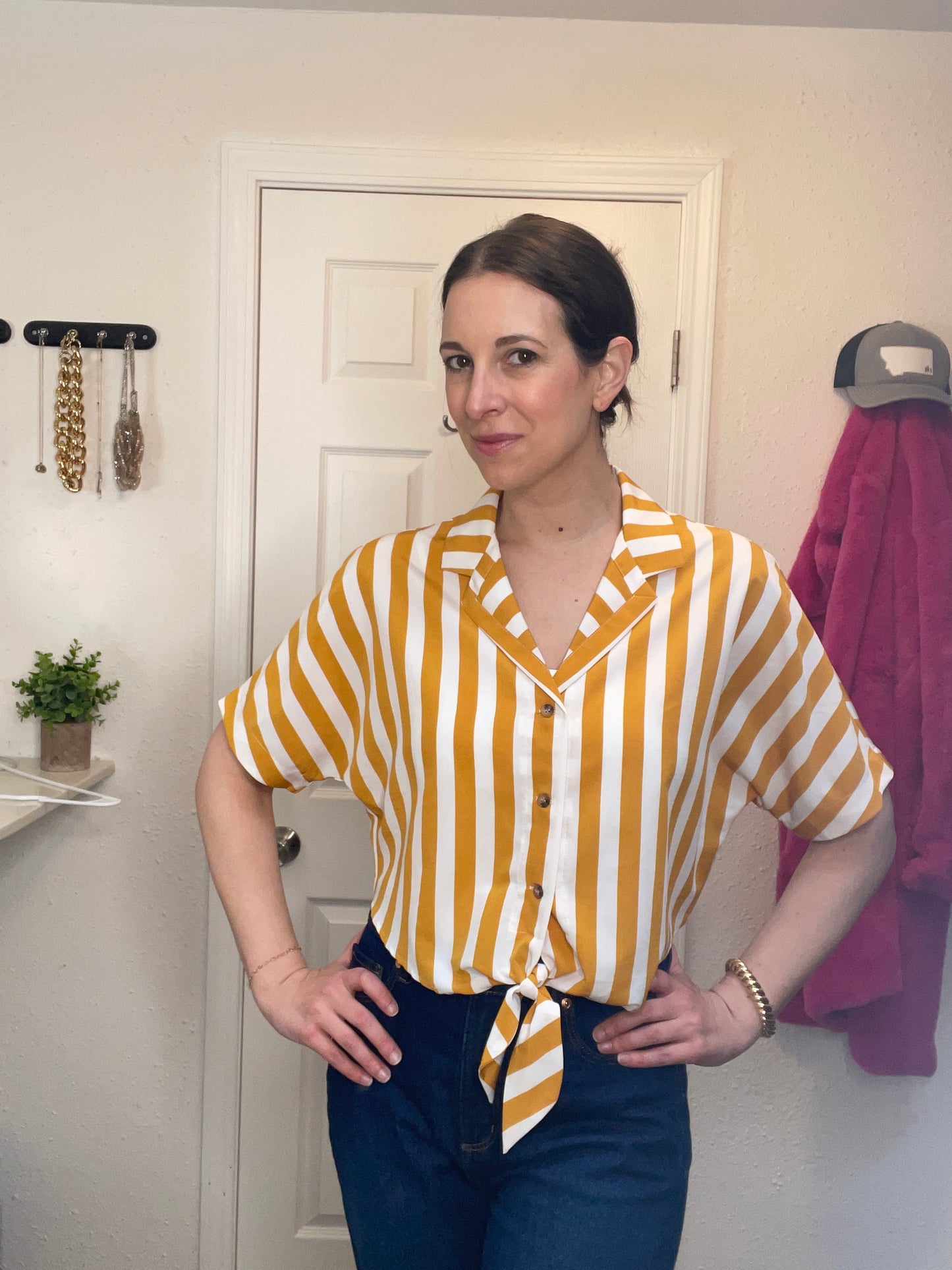 Boxy Cropped Striped Button Down {Size 6}