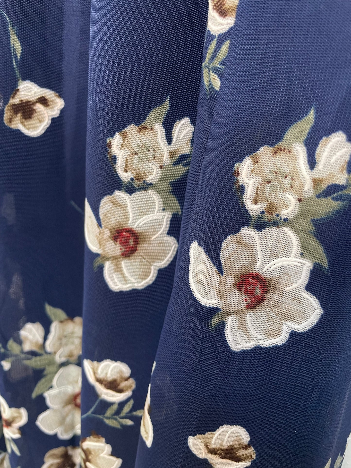 NWT Floral Navy Blue Off Shoulder Dress with Bell Sleeves {L}