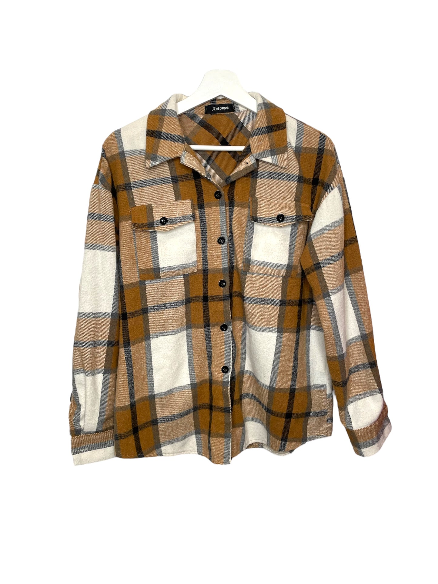Plaid Tan and White Women's Shacket {S}