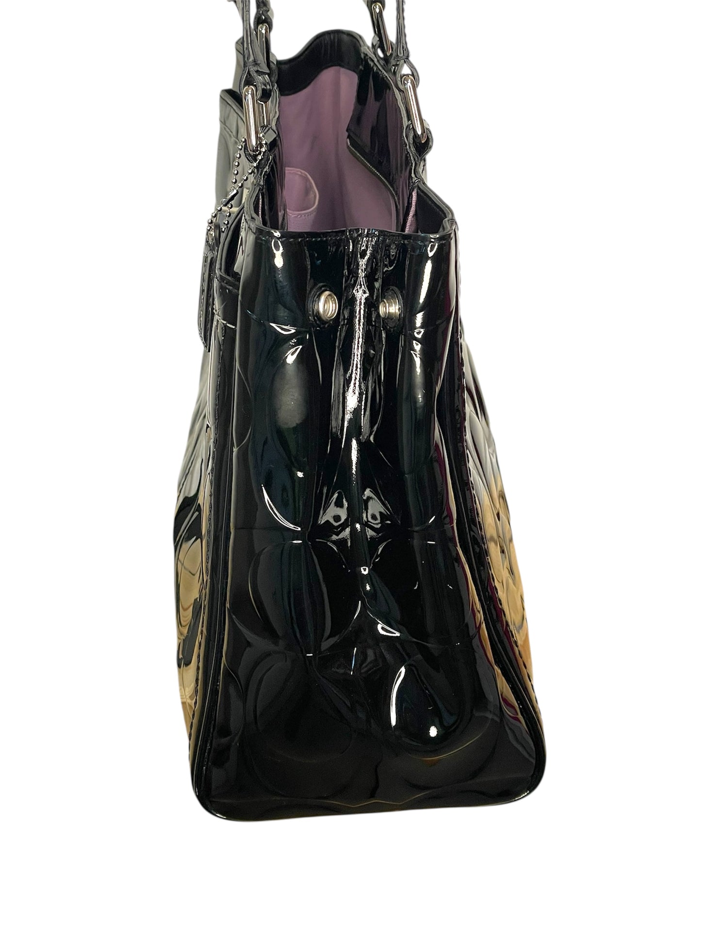 Coach Signature Embossed Black Patent Leather Tote