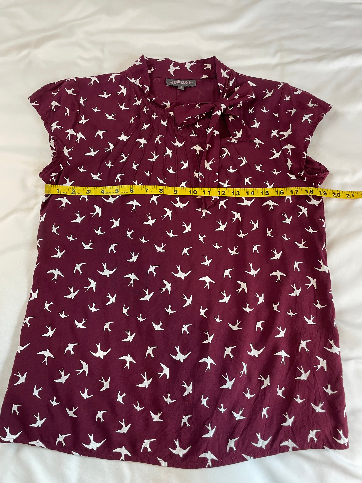 Circus | The Anna Burgundy Bird Print Women's Blouse {L}