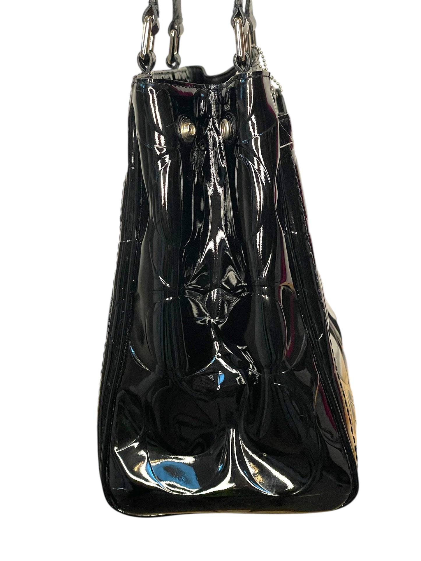 Coach Signature Embossed Black Patent Leather Tote
