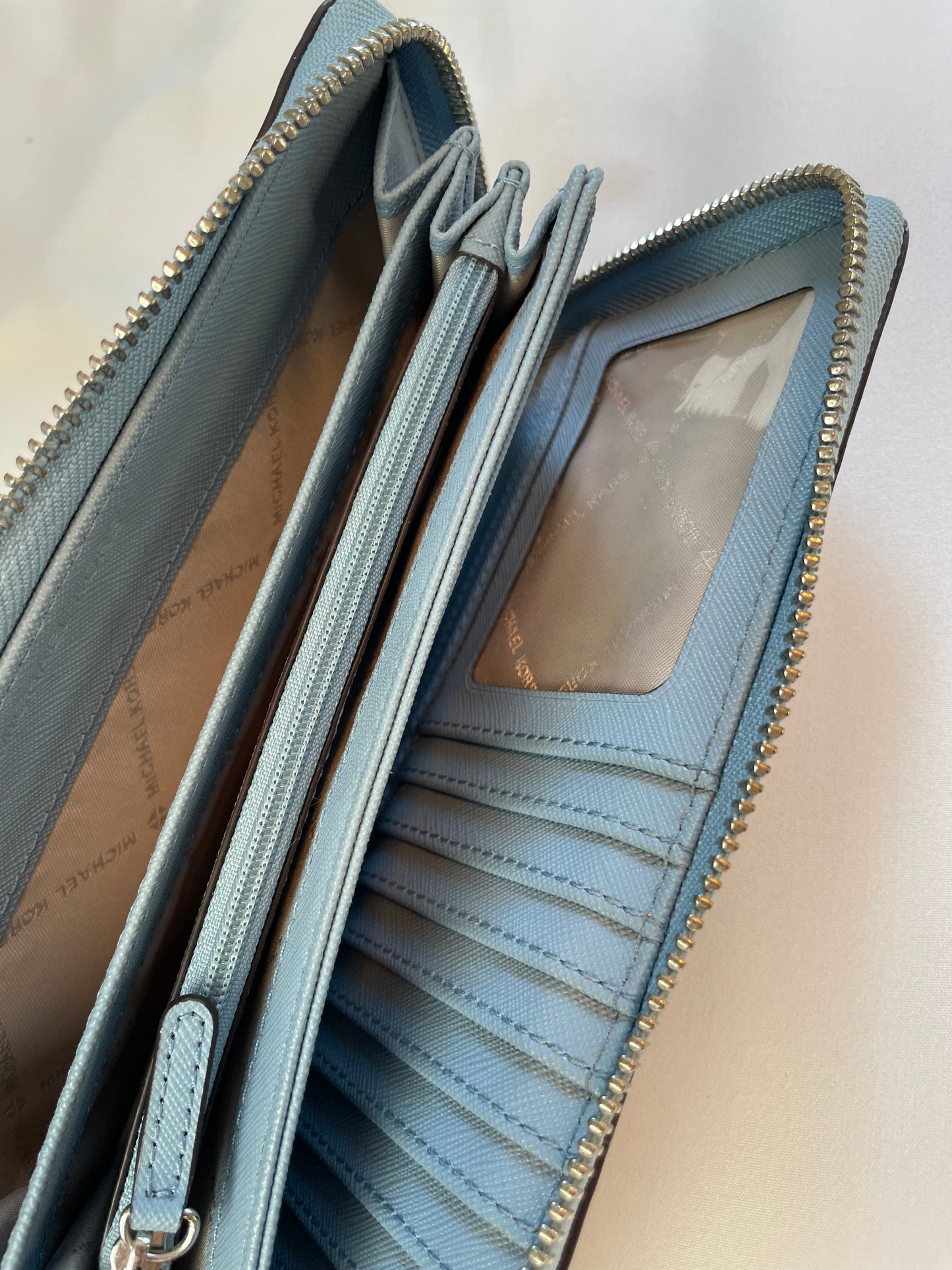 Michael Kors Light Blue Pebbled Leather Jet Set Continental Wallet/Wristlet