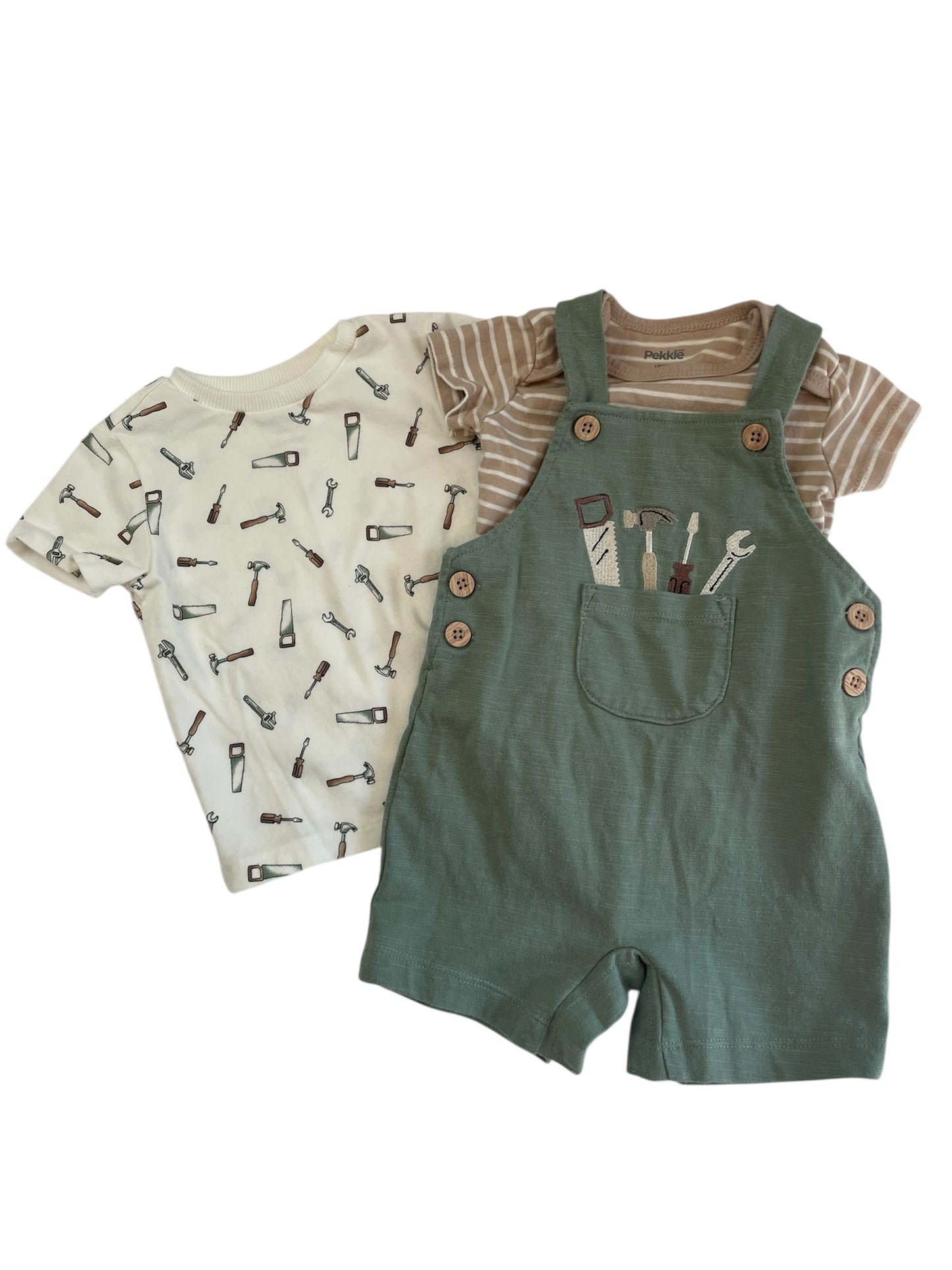 The "Esther" 3-Piece Handyman Romper Set {Size 3-6mo}