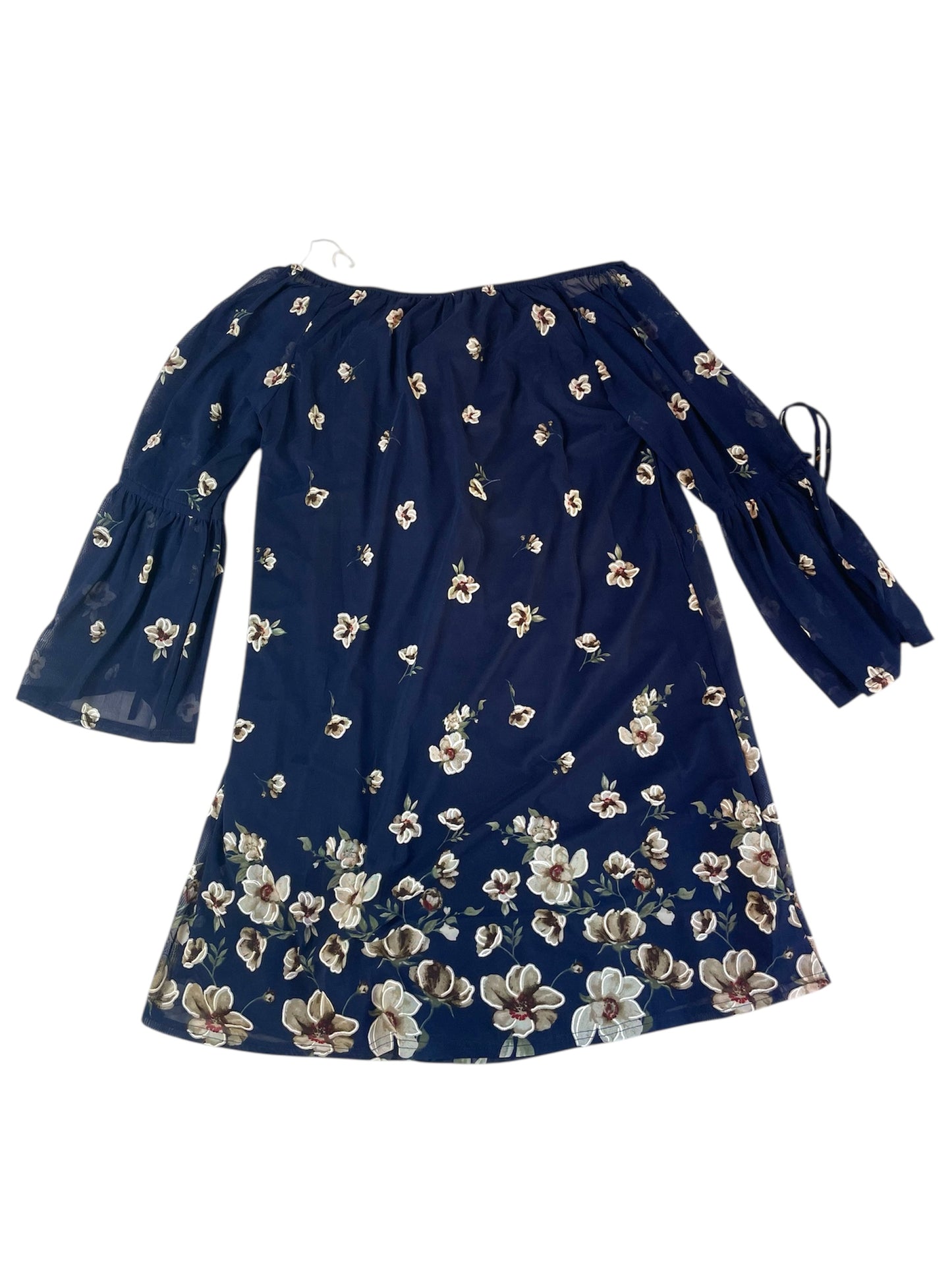 NWT Floral Navy Blue Off Shoulder Dress with Bell Sleeves {L}