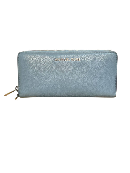 Michael Kors Light Blue Pebbled Leather Jet Set Continental Wallet/Wristlet