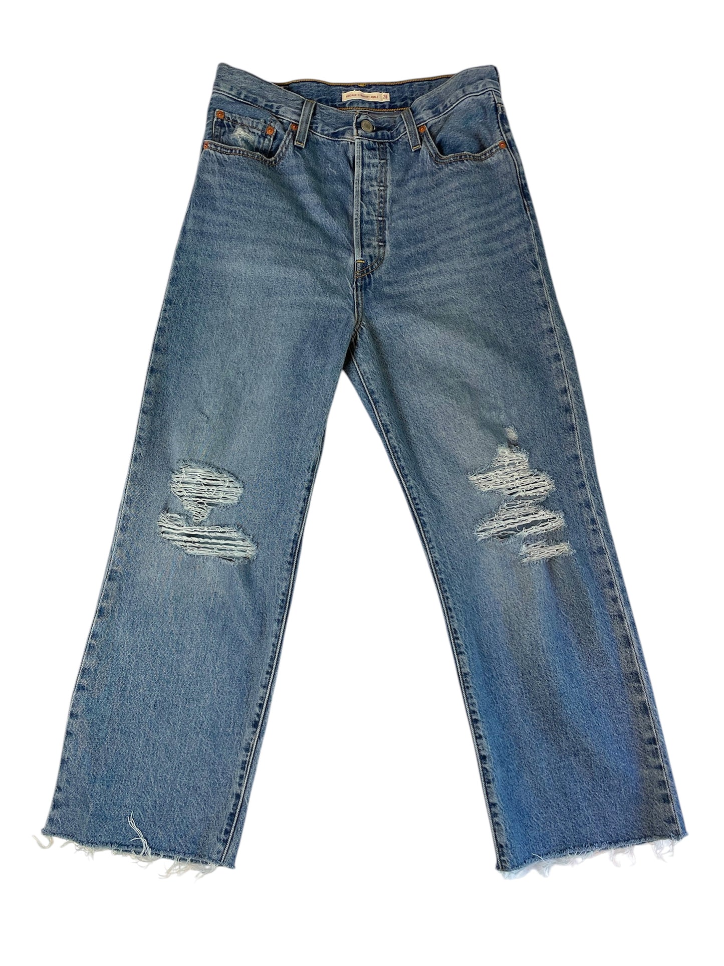 Levi’s Women’s Distressed Ribcage Straight Ankle Jeans {Size 28}