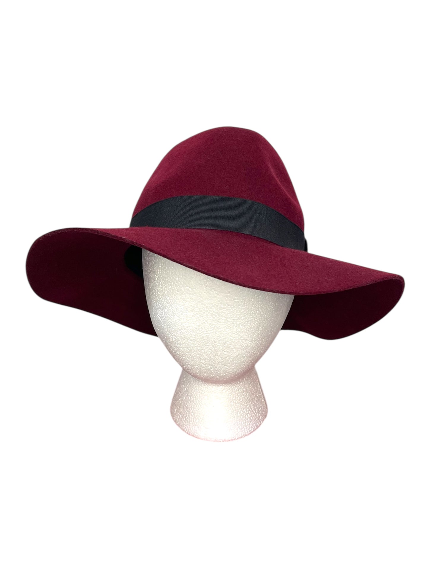 Elegant Burgundy Wool Wide-Brim Hat {S/M-56.5cm}
