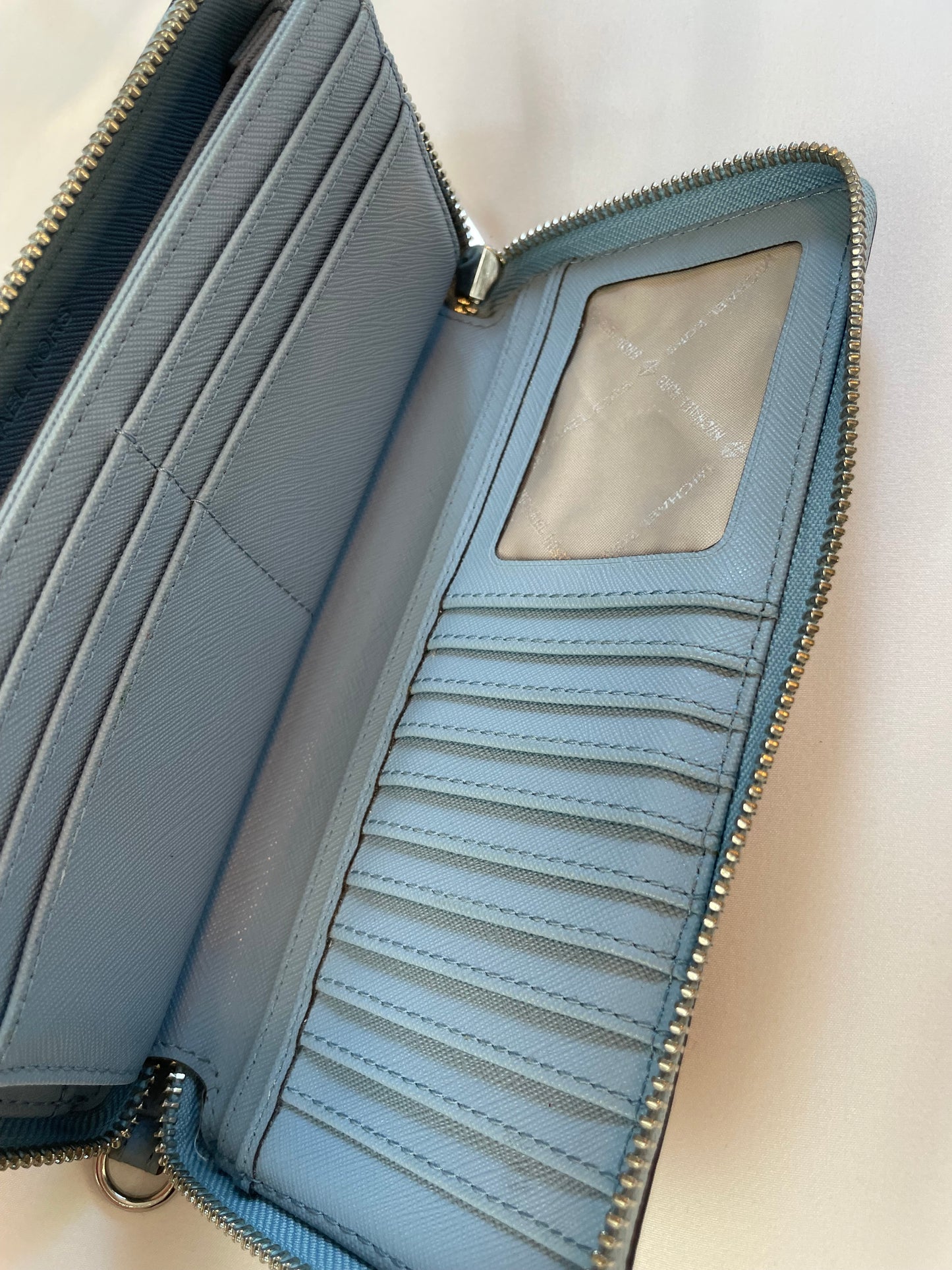 Michael Kors Light Blue Pebbled Leather Jet Set Continental Wallet/Wristlet
