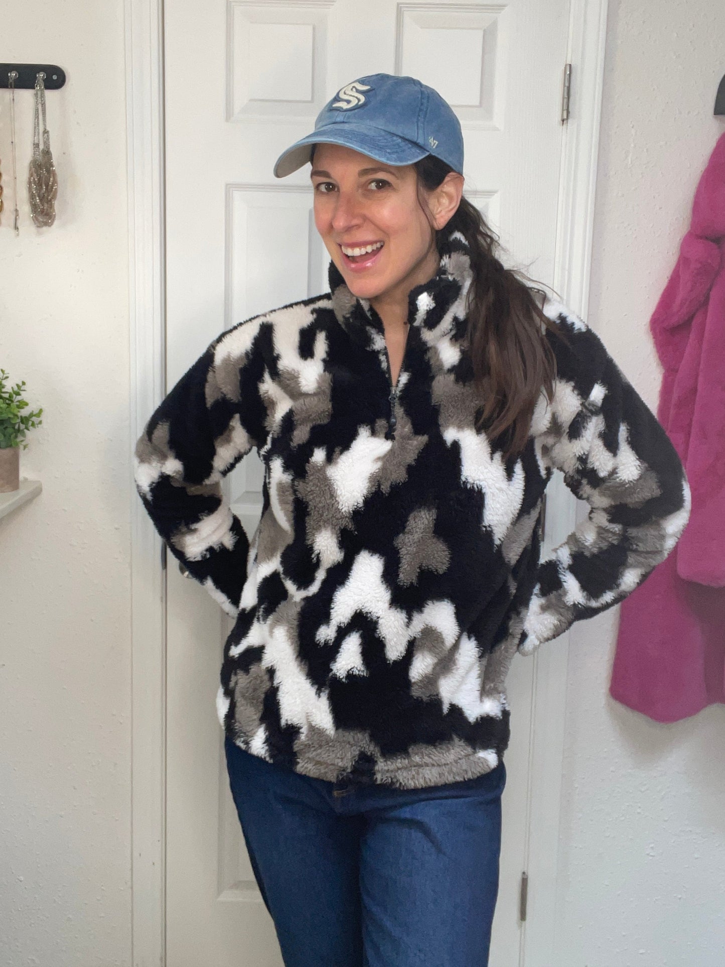 Eddie Bauer Black Camo Fleece 1/4 Zip Pullover {M}