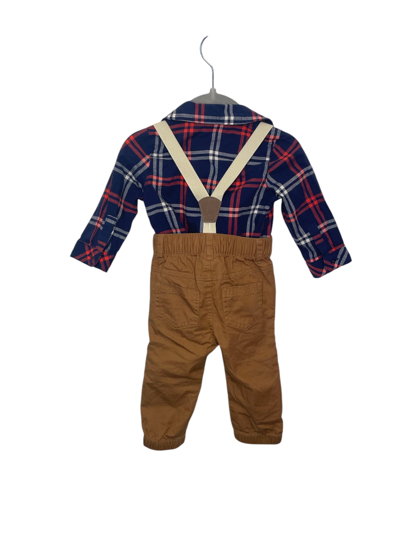 Cat & Jack Plaid Shirt with Suspenders Outfit (6-9mo)
