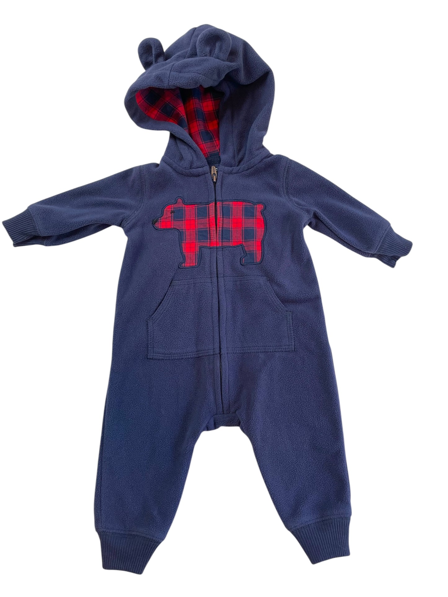 Carter's Blue Fleece Bear Onesie with Hood {Size 3mo}