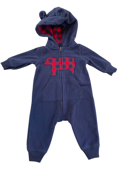 Carter's Blue Fleece Bear Onesie with Hood {Size 3mo}