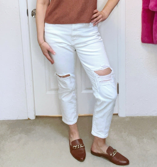 Uniqlo Cropped Distressed White Jeans {Size 27}