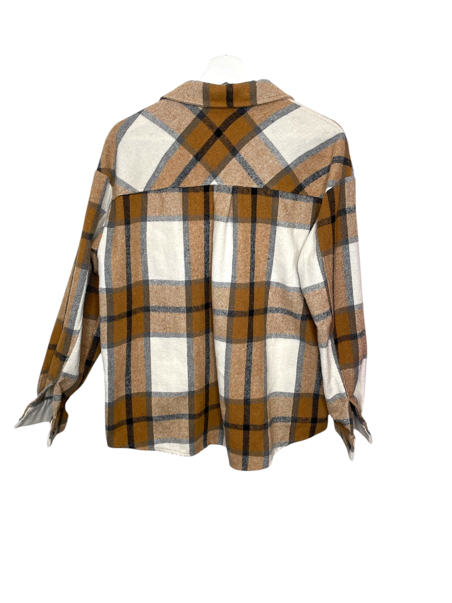 Plaid Tan and White Women's Shacket {S}