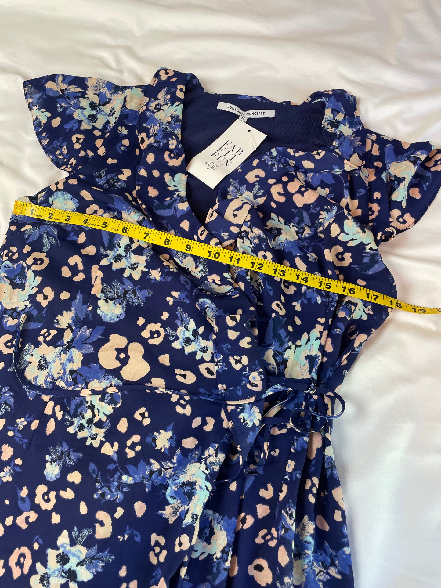 NWT Navy Floral Wrap Dress with Flutter Sleeves {M}